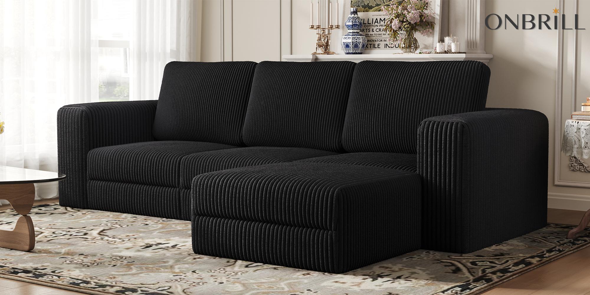 【SPOTLIGHT DAY】ONBRILL 3 Seater 110" Comfy Corduroy Cloud Modular Couch with Chaise(2 Packages Shipping), L-Shaped Sectional Sofa Couch with Deep Seat, Modern Upholstered Couches for Livingroom Bedroom Furniture, No Assembly Required,DIY,Breathable