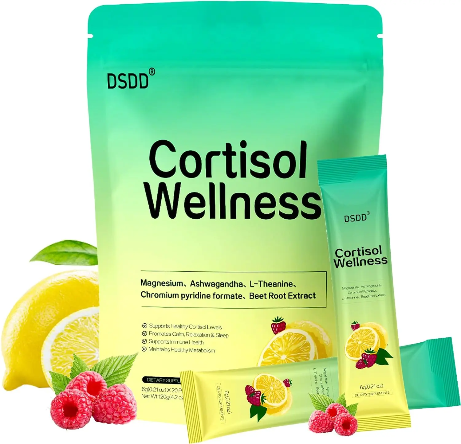 DSDD Supercalming Vitamin - Brain Health Supplement, Hormone & Cortisol Balancer, Anti-Aging Formula for Women & Men, Paired with Daily Magnesium Complex, Ashwagandha Adaptogen Supplement for Metabolism Boost, Sugar Free, 20 Packets, Daily Magnesium Suppl