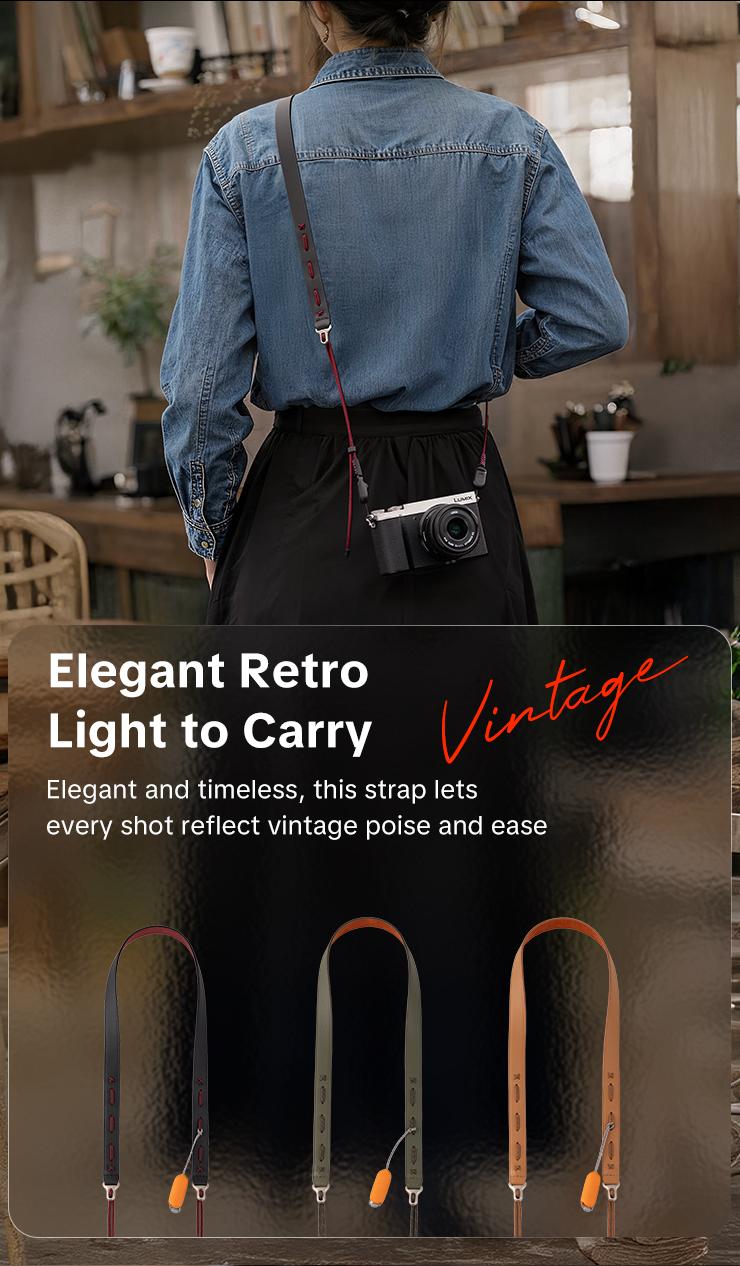 PGYTECH Camera Strap Slim for Mirrorless - Leather Harness Quick Release Adjustable Camera Neck Shoulder Strap for Compact Camera, Instant Camera and Smartphone