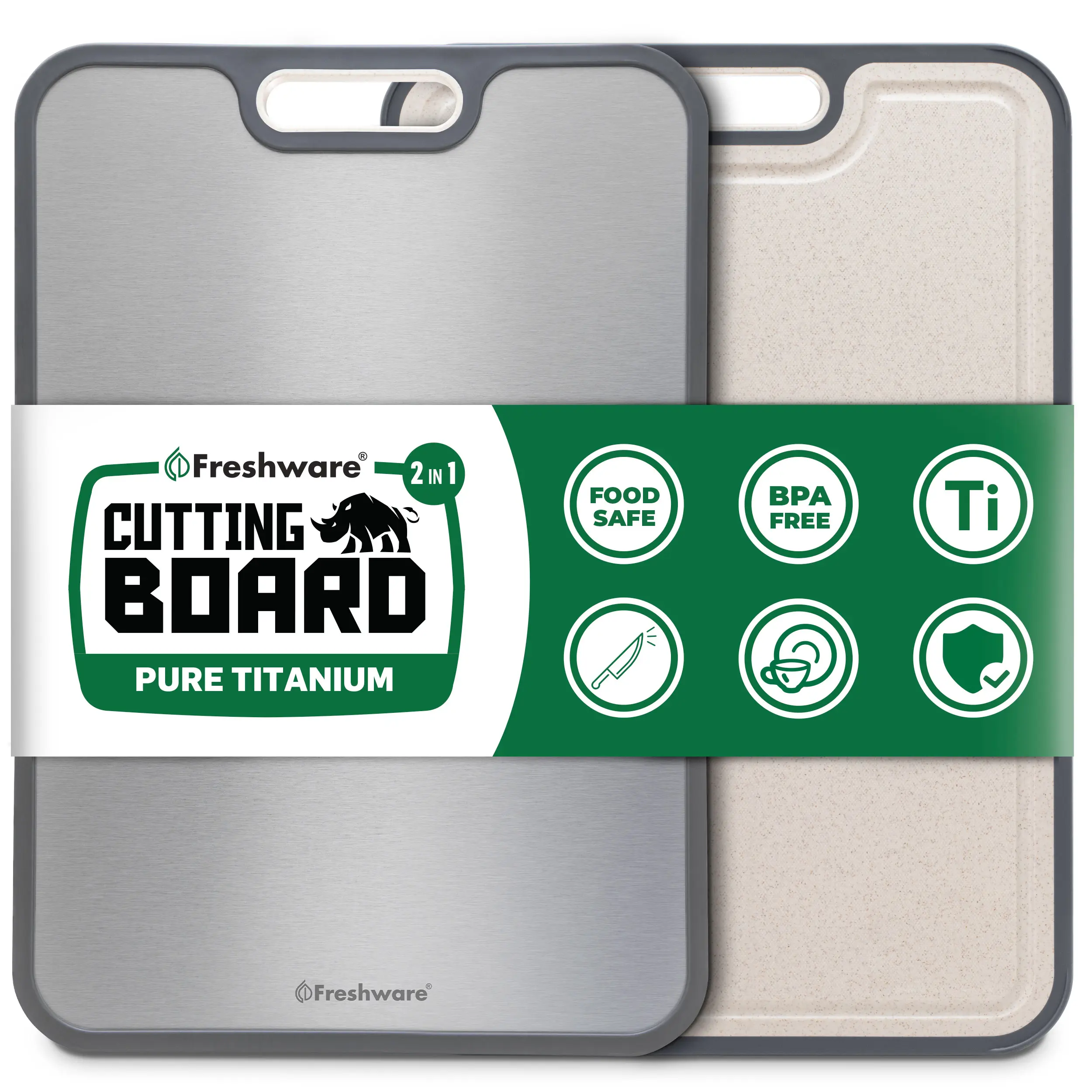 Freshware Titanium-Coated Wheat Straw Kitchen Chopping Board for Home Cooks - Double-Sided, Non-Slip, with Juice Groove, Dishwasher Safe for Garlic Prep and Knife Use