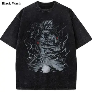 Kakashi Chidori Vintage Wash Tee, Naruto T-shirt, Anime Graphic Tees, Unisex Shirt, Anime Gift For Fan, Gym Workout Shirt, Menswear Womenswear Crew Neck Oversize Fit Heavy Cotton