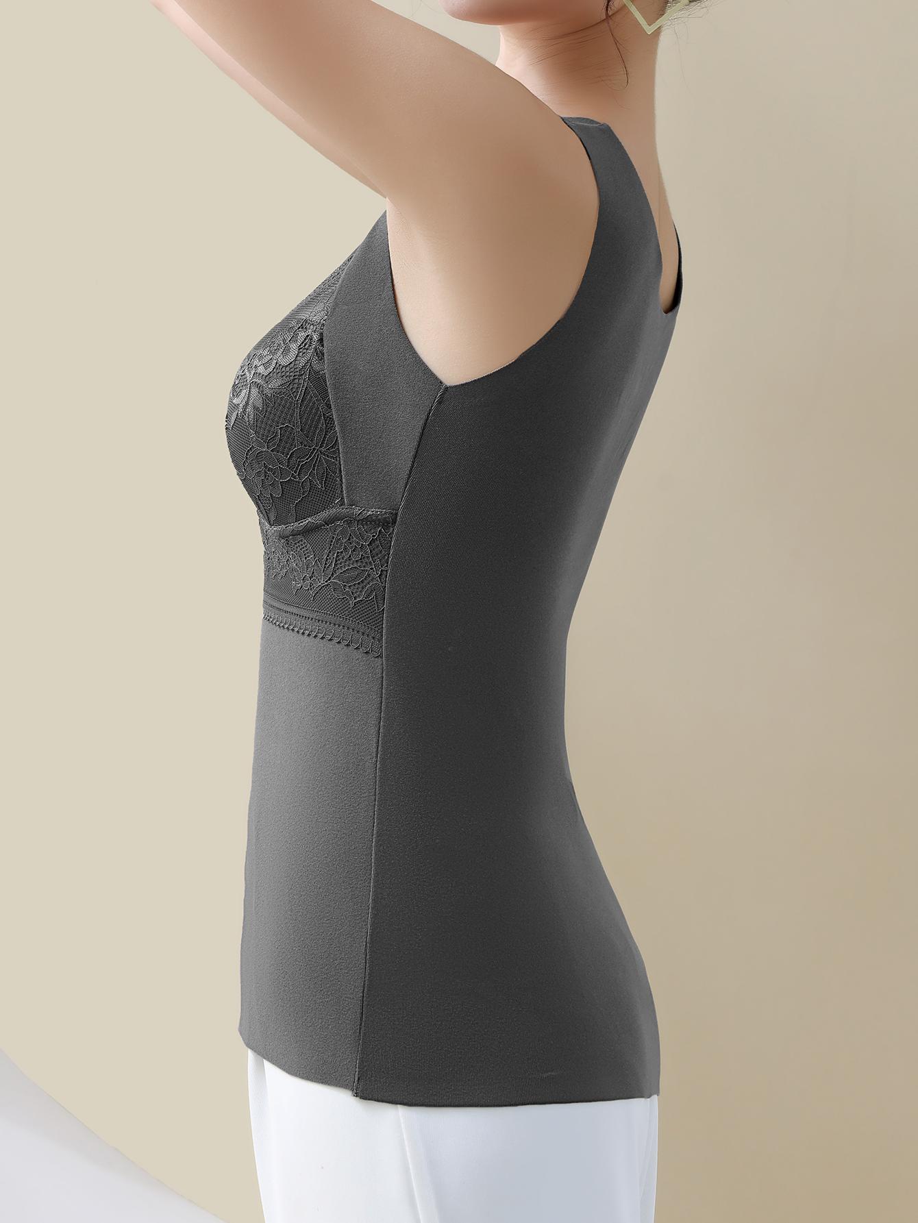 3-Pack Women's Autumn Winter De Velvet Thermal Lace Underwear V-neck Sleeveless Built-in  Soft Warm Breathable Skin-friendly Elastic Sexy Daily Wear Thermal Underwear Fall Casual Elegance