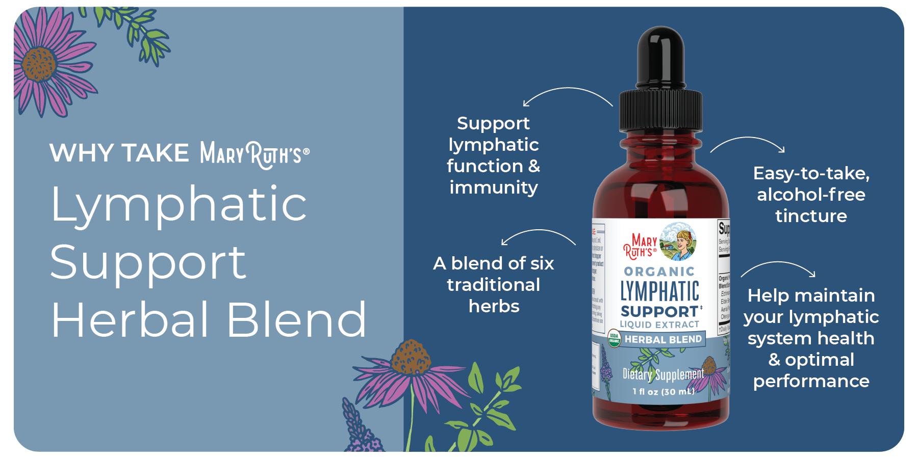 MaryRuth's Lymphatic Support Herbal Blend Liquid Drops - USDA Organic Lymphatic Cleanse - Echinacea & Elderberry - Blue Vervain - Vegan - 30 Servings