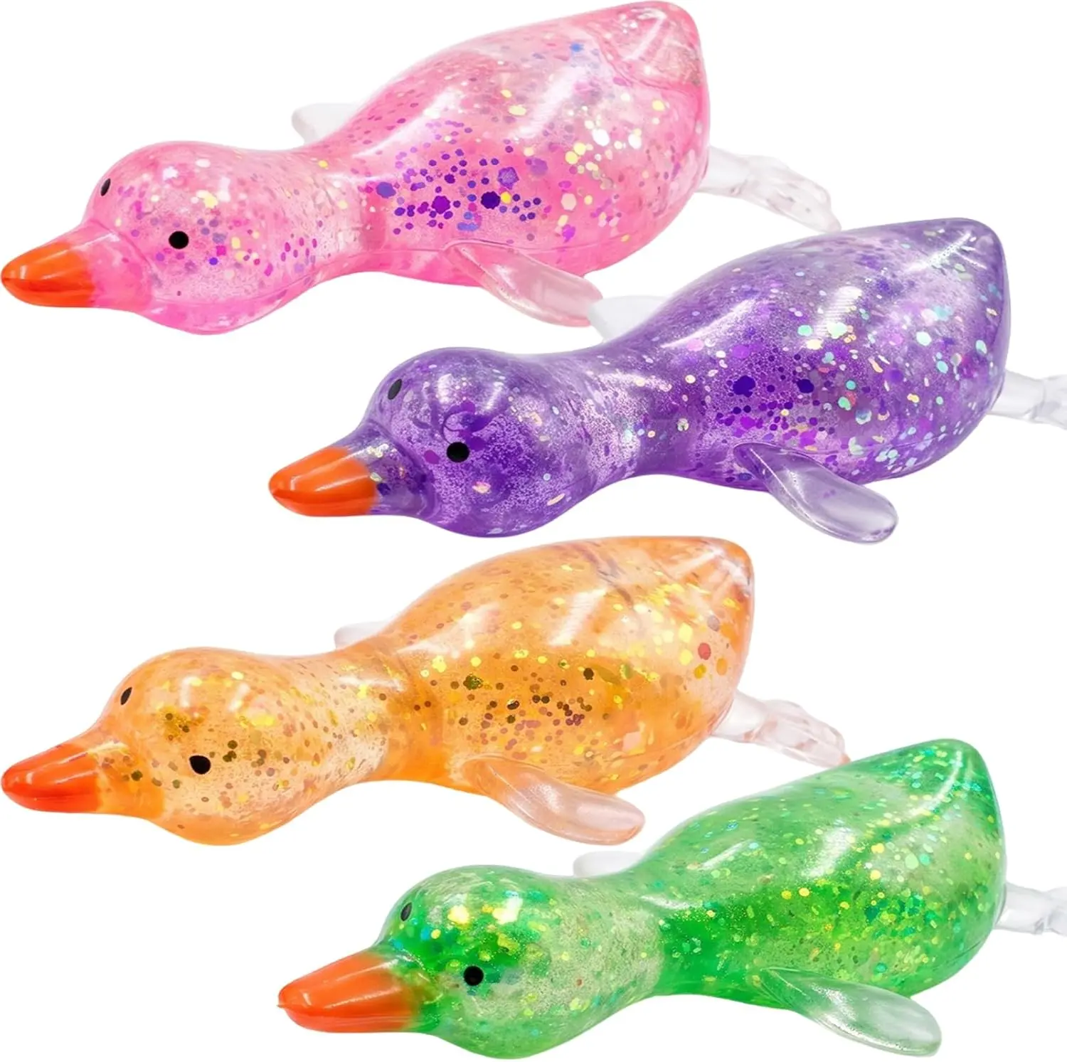 KIDGENIUS Glitter Duck Squishy Stress Ball - Unisex Squishies Toys with Inedible Gel, Ultra-Soft Moldable Slow-Rise Fidget Tool for Anxiety Relief