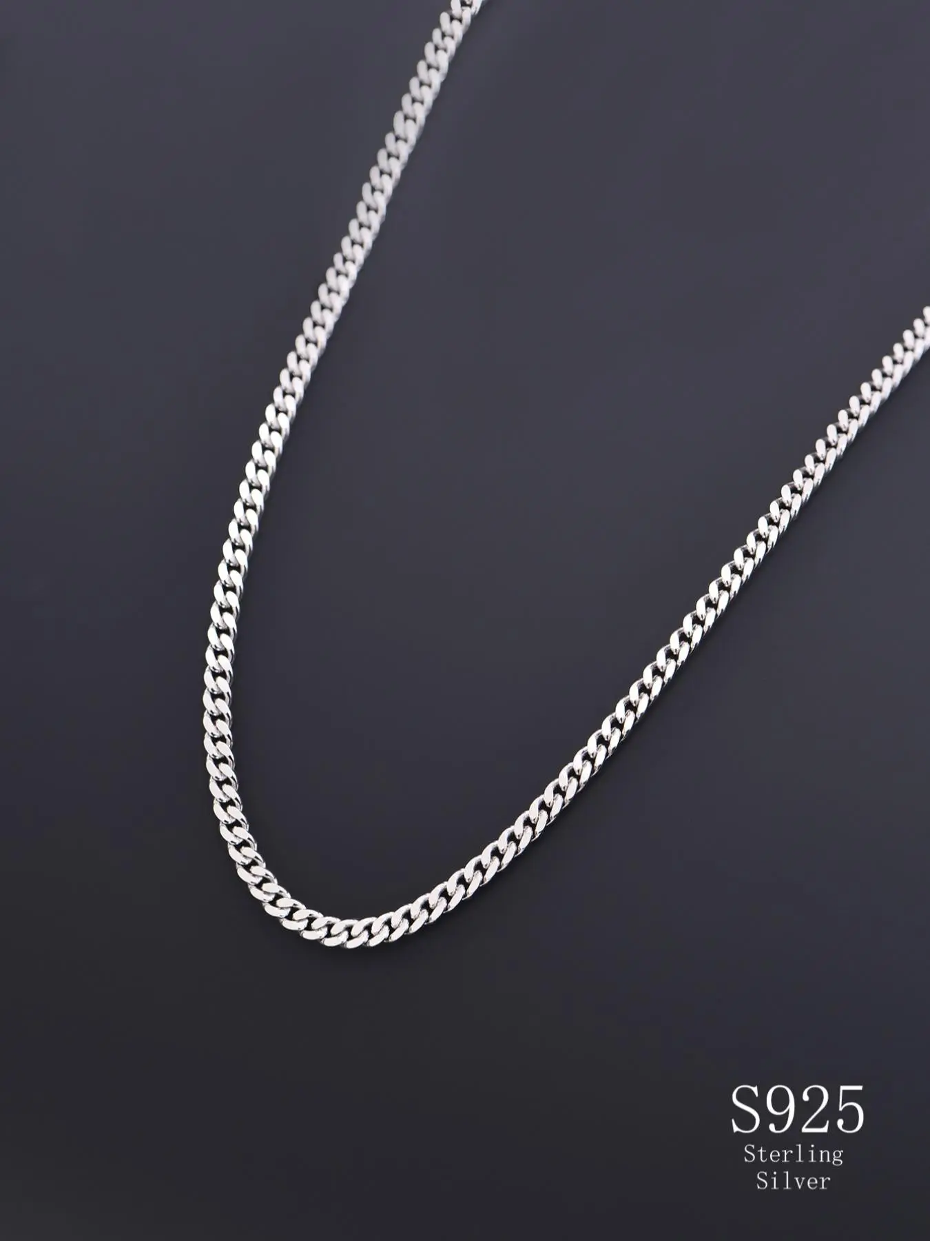 S925 Sterling Silver Men's Punk Style Cuban Link Design Chain Simple Style Plain Color Necklace, Casual Trendy Necklace, Fashionable Jewelry Accessories for Daily & Party Decoration