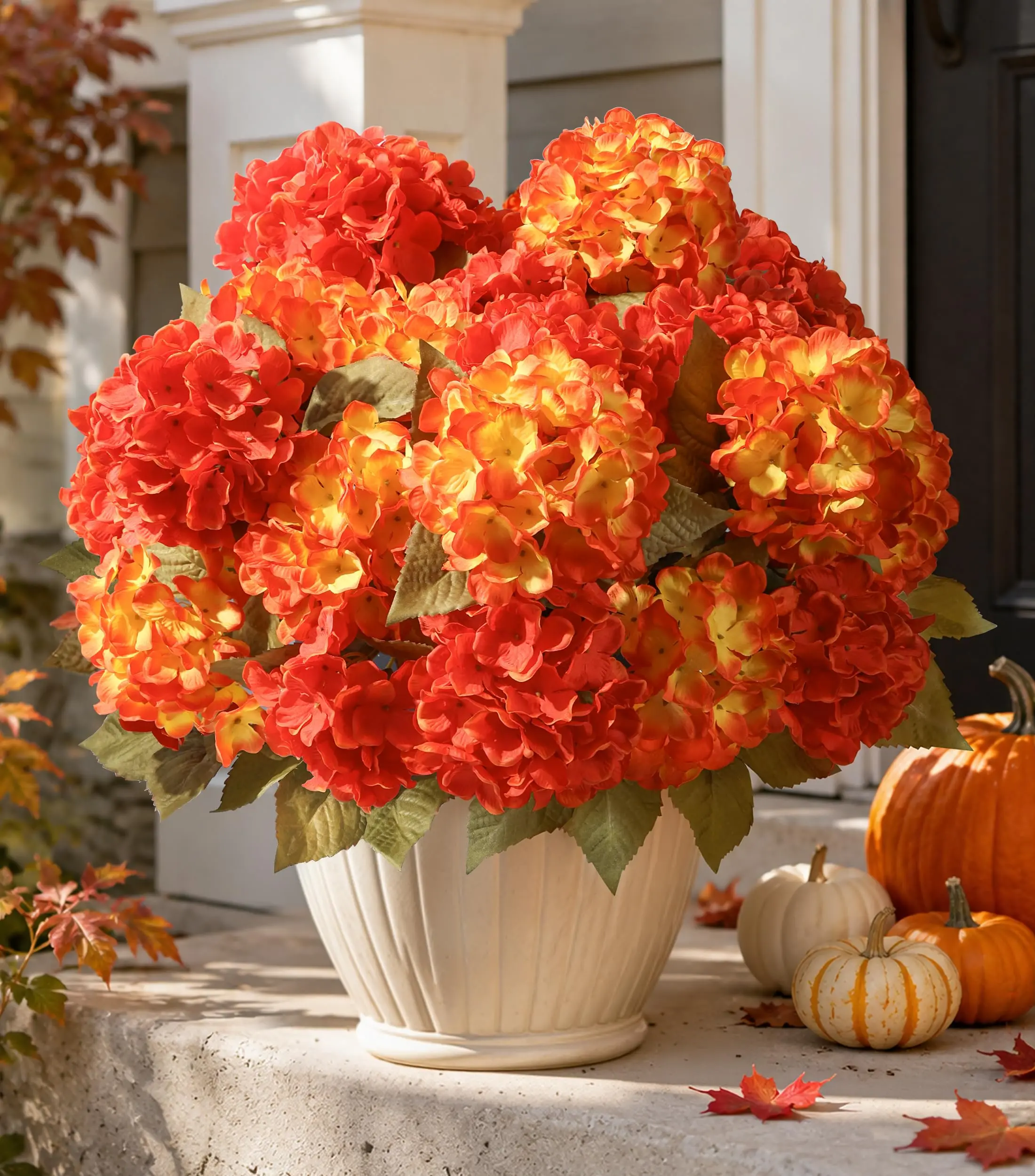 Ivydale Artificial Flowers for Outdoors, 4 PCS Fall Fake Silk Hydrangea Flower Stems for Bouquets UV Resistant Realistic Faux Plants Home Outdoor Wedding Party Centerpieces Decor