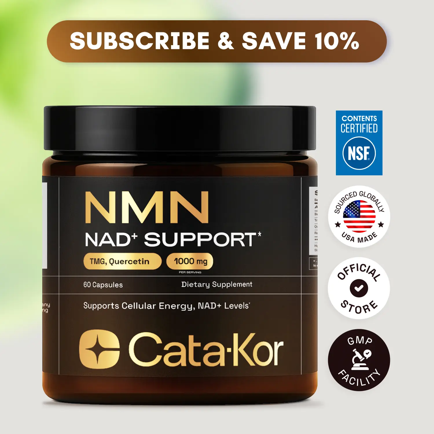 Cata-Kor NMN Supplement – 1000 mg | Quercetin | TMG | Resveratrol Complex – Supports Cellular Energy & NAD+ Levels - Vitamin Dietary Supplement Healthcare