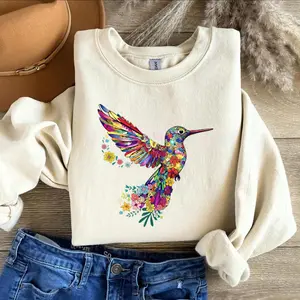 Floral Hummingbird Sweatshirt/T-Shirt ,Animal Lover Tee, Bird T Shirts, Trendy Tee, Gift For Her, Bird Lover T-Shirt, Spring Birds