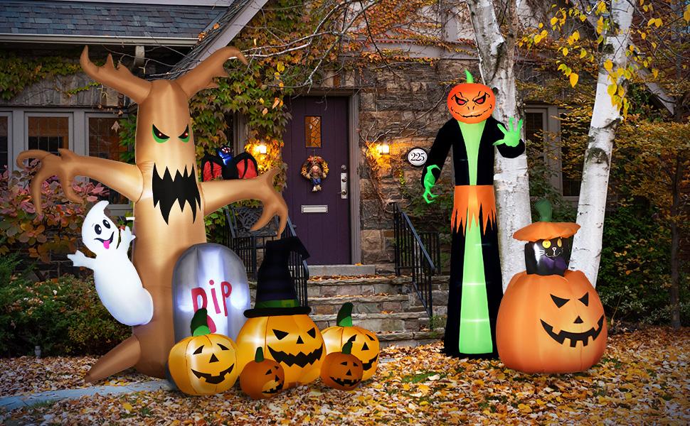 HOMCOM 6' Inflatable Halloween Jack-O-Lantern Pumpkin and Ghosts , Blow Up Outdoor LED Yard Display, Waterproof