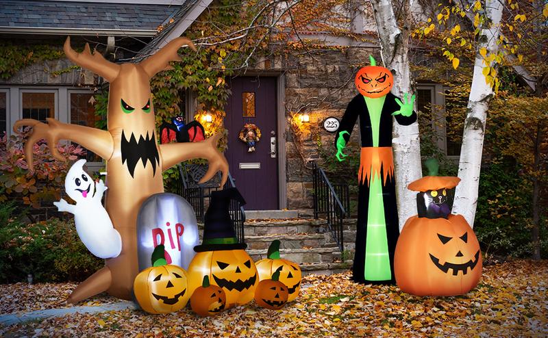 HOMCOM 6' Inflatable Halloween Jack-O-Lantern Pumpkin and Ghosts , Blow Up Outdoor LED Yard Display, Waterproof