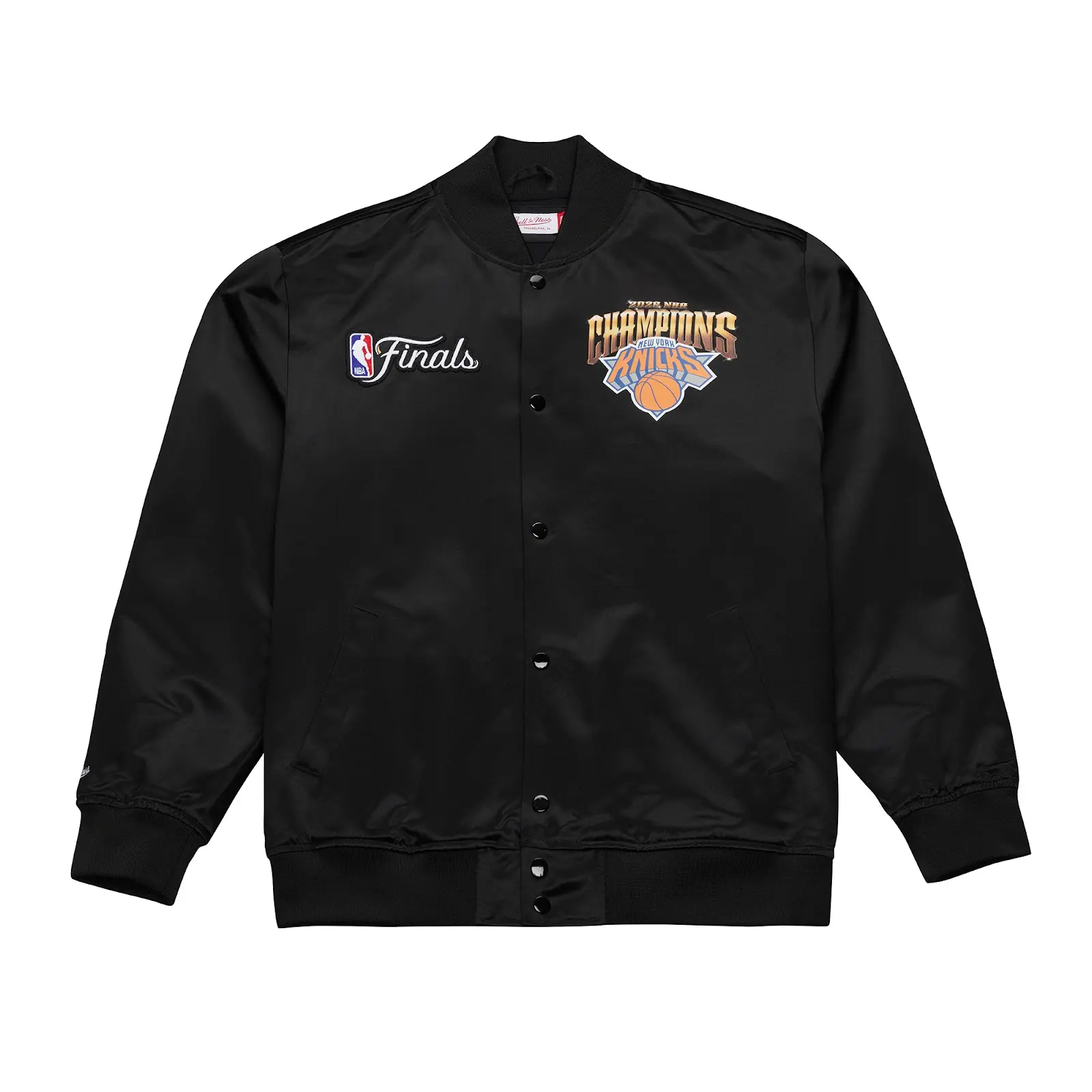 New York Knicks Black 2026 NBA Finals Champions Satin Full-Snap Jacket - Mitchell & Ness NBA Throwback, Retro Satin Jacket