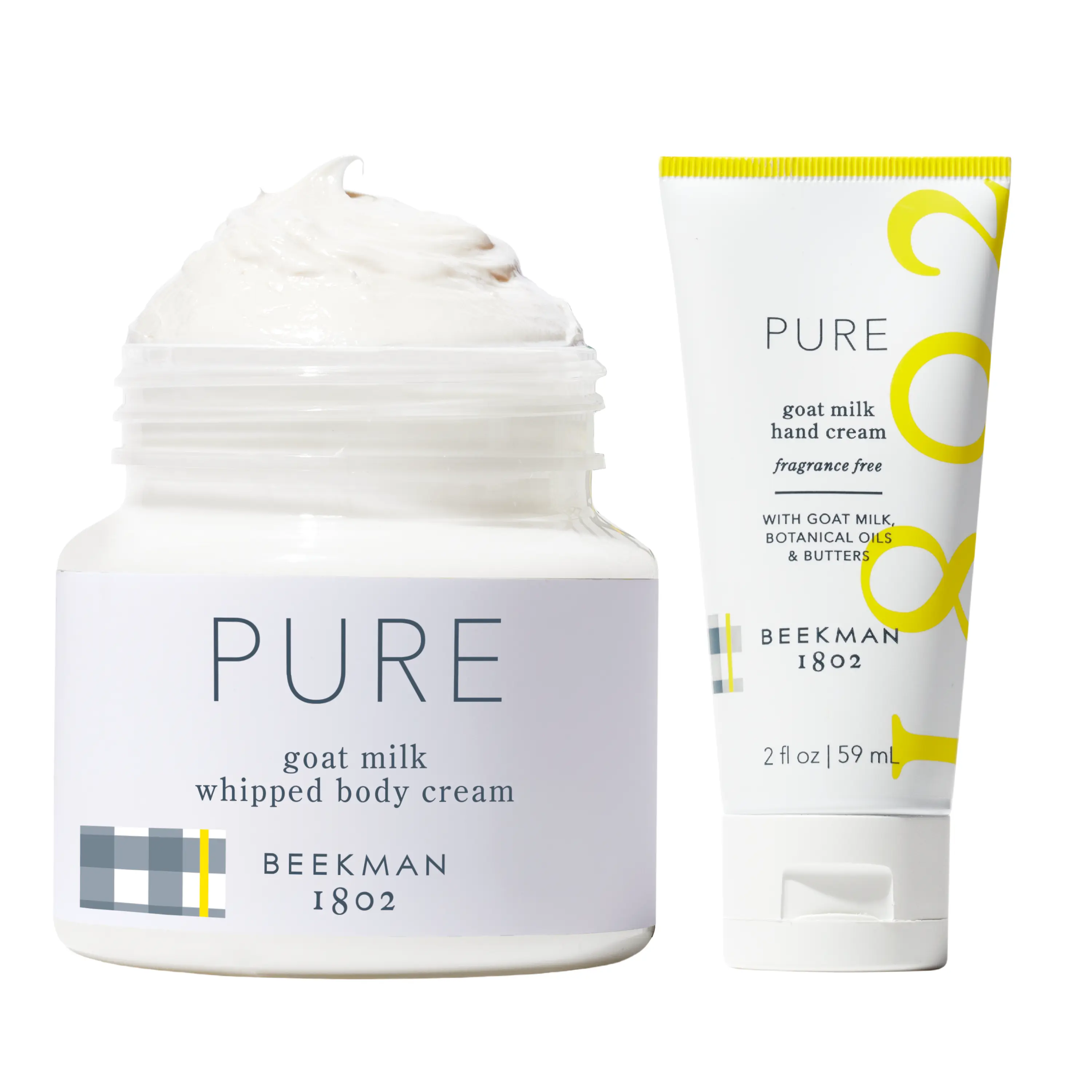Beekman 1802 Pure Goat Milk Body Care Bundle – Fragrance Free Goat Milk Hand Cream and Whipped Body Cream – Hydrating Moisturizer for Sensitive Skin, Full Body Skincare