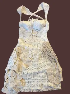 Bustier hand crocheted dress with doilies xs/s