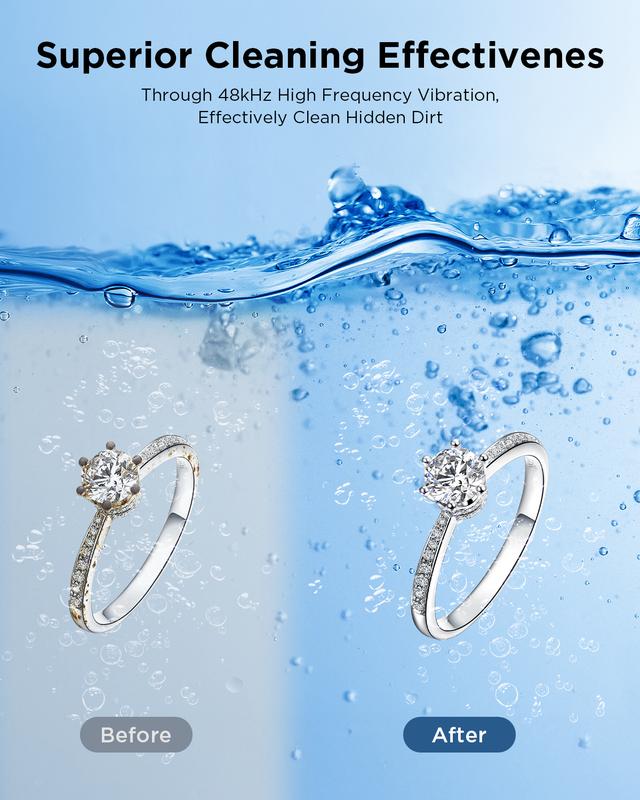 Ultrasonic Jewelry Cleaner Machine: 48KHz Ultra Sonic Cleaner for Dentures,Jewelry,Rings,Watch Band,Eyeglass,with Dual Cleaning Modes,350ML 304 Stainless Steel Tank,Gift for Mom, Wife,Daughter