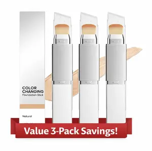 【3pcs】2-in-1 Color Changing Foundation Stick with Brush, Auto-Adjusting Shade Matching Foundation & Concealer, Full Coverage Cream Formula, Smooth Poreless Matte Finish, Natural Look Makeup Cosmetic