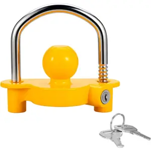 Trailer Coupler Lock Universal Adjustable Heavy-Duty Steel Trailer Hitch Lock, Anti Theft Trailer Ball Lock Towing Lock for Towing Trailer Security Fits 1-7/8",2”, 2-5/16" Coupler Yellow