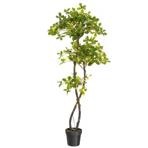 Faux Black Olive Tree 5FT Artificial Tree with Lights, Realistic Leaves, Black Planter, Ideal for Home Office Decor, Room Fairy Ornament Decorative Fruit Centerpiece Set