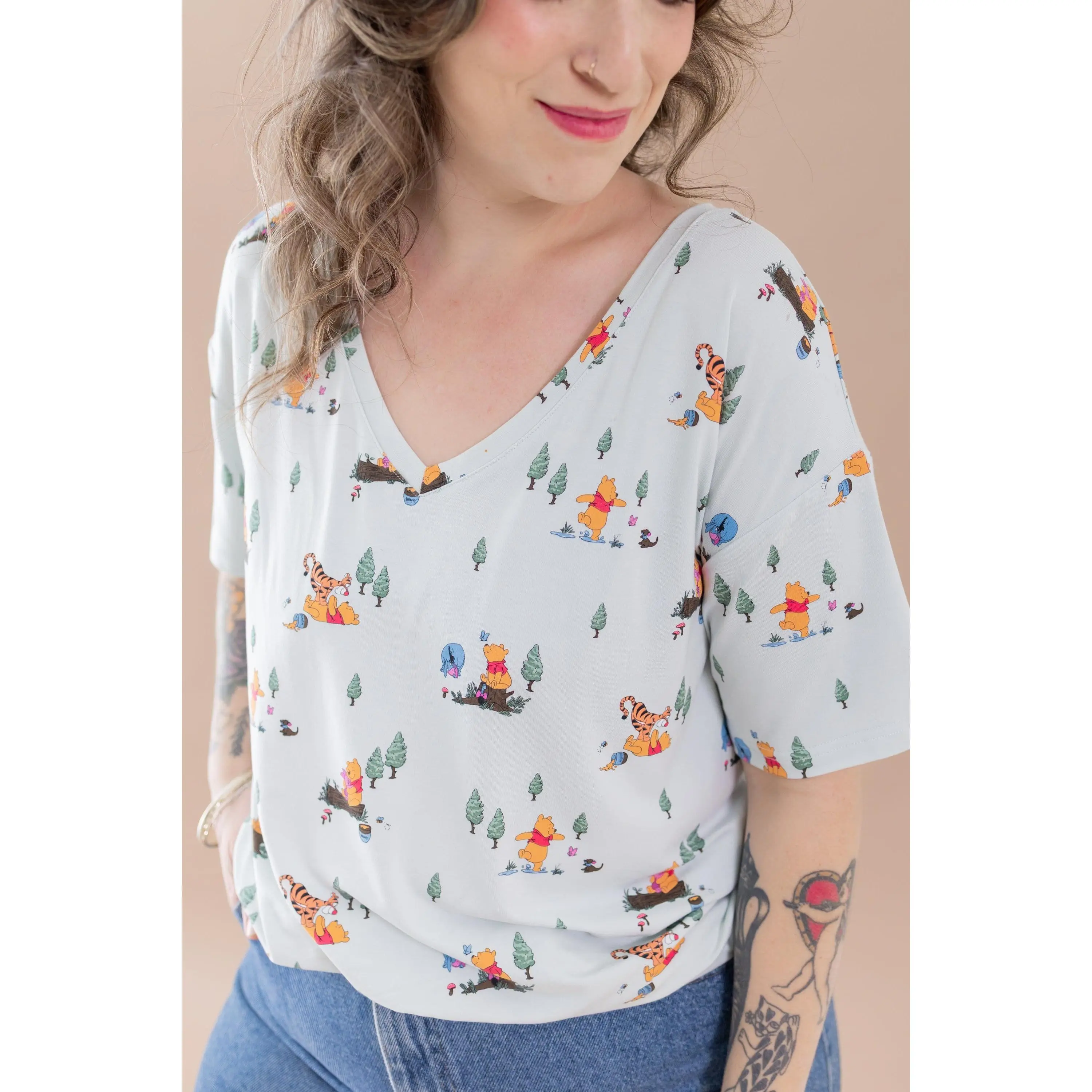 Women's Relaxed Fit V-Neck in Winnie the Pooh Hundred Acre Wood