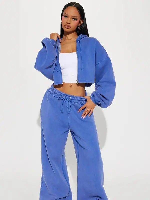 On The Go Fleece Pant Set - Blue