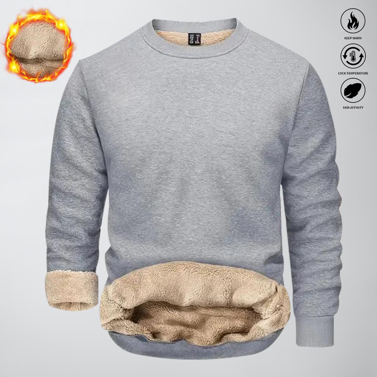 Men's Crewneck Sweatshirt Sherpa Lined Sweatshirts Fleece Pullover Basic Tops Warm Crewneck Spring Winter Sweatshirt Fallfreshness Outdoorfun