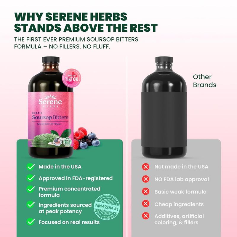 Serene Herbs: Soursop Bitters, Mixed Berries Flavor Healthcare Dietary vitamins women Supplement Fitness Natural
