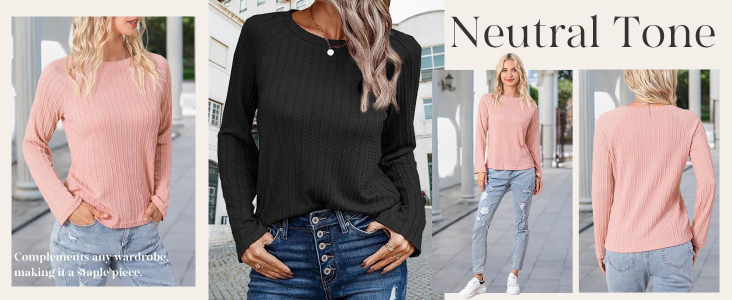Dokotoo Womens Tops Long Sleeve Lightweight Shirts 2026 Fall Fashion Clothing Trendy Tops Crewneck Knit Basic Tee