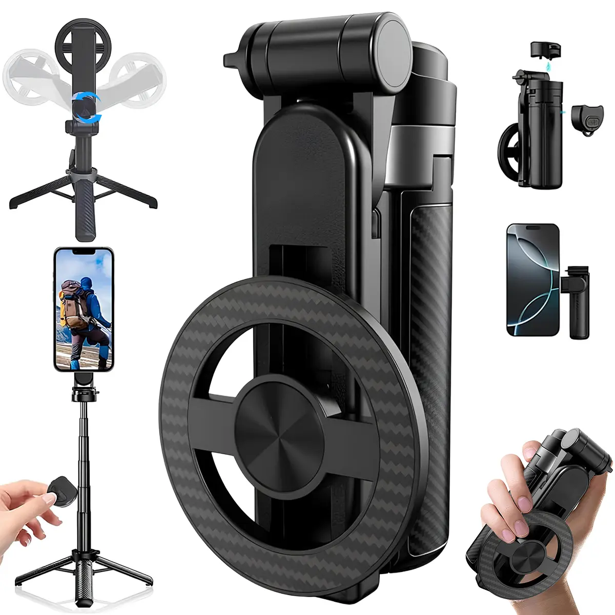 4-in-1 Foldable Magnetic Selfie Stick with 360° Rotation, Detachable Bluetooth Remote, Aluminium Alloy Tripod - Portable Pocket-Size Smartphone/Cellphone Accessory for Travel, Vlogging, Landscape Photography, Accessories, Mobile