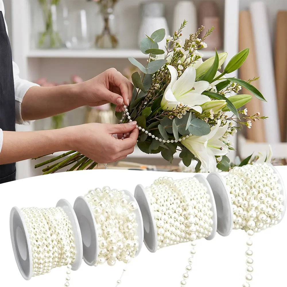4 Rolls Artificial Pearls Bead Strand String - 76ft Garland Chain, Fashion & Clothes & Face Covering Mask Accessories for Wedding Party Decor