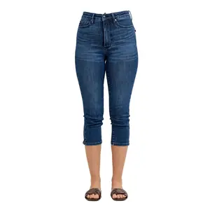 June Dark Wash Tummy Control Capri by Judy Blue