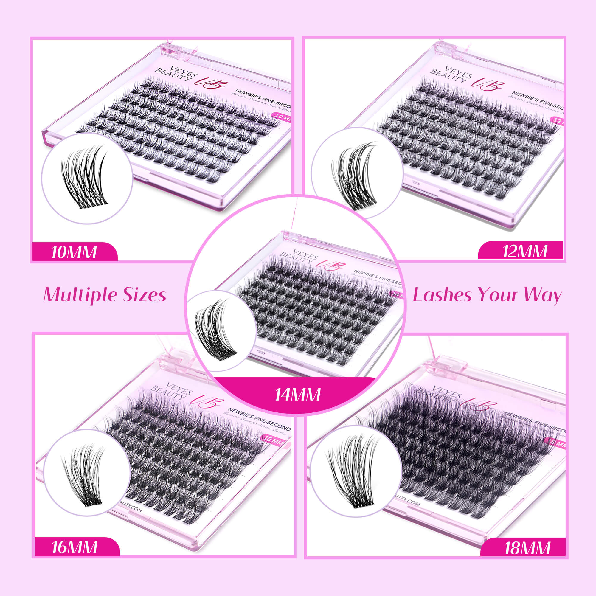 VEYESBEAUTY Dreamy 10mm-18mm Cluster Lash Single Length Refill & Replacement OptionFor Mixed Length Invisible Band Lashes Eyelashes Newbie's Five-Second Volume Wispy Soft Comfortable Mini Tray Makeup Cosmetic for Self Application at Home