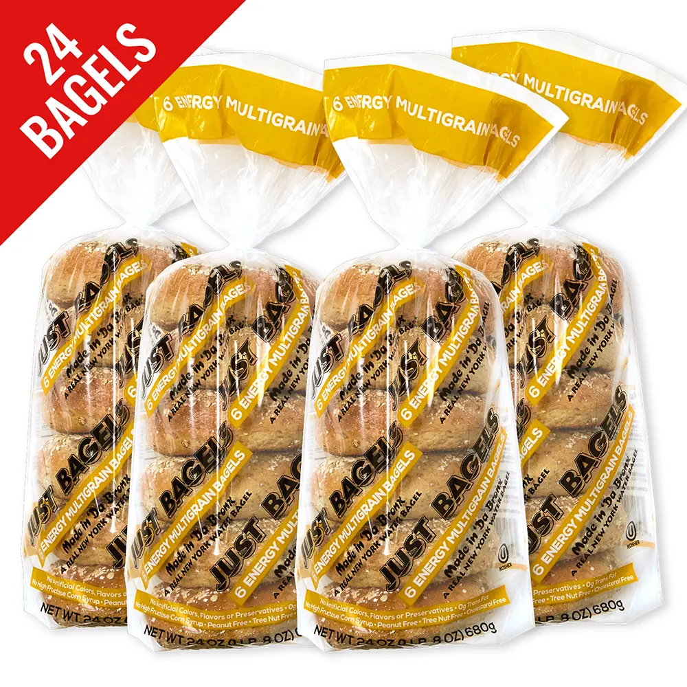 Just Bagels Energy Multigrain Bagels 4 Packs of 6 Non-GMO Authentic New York Style Chewy Crunchy Bagels Made in Da Bronx