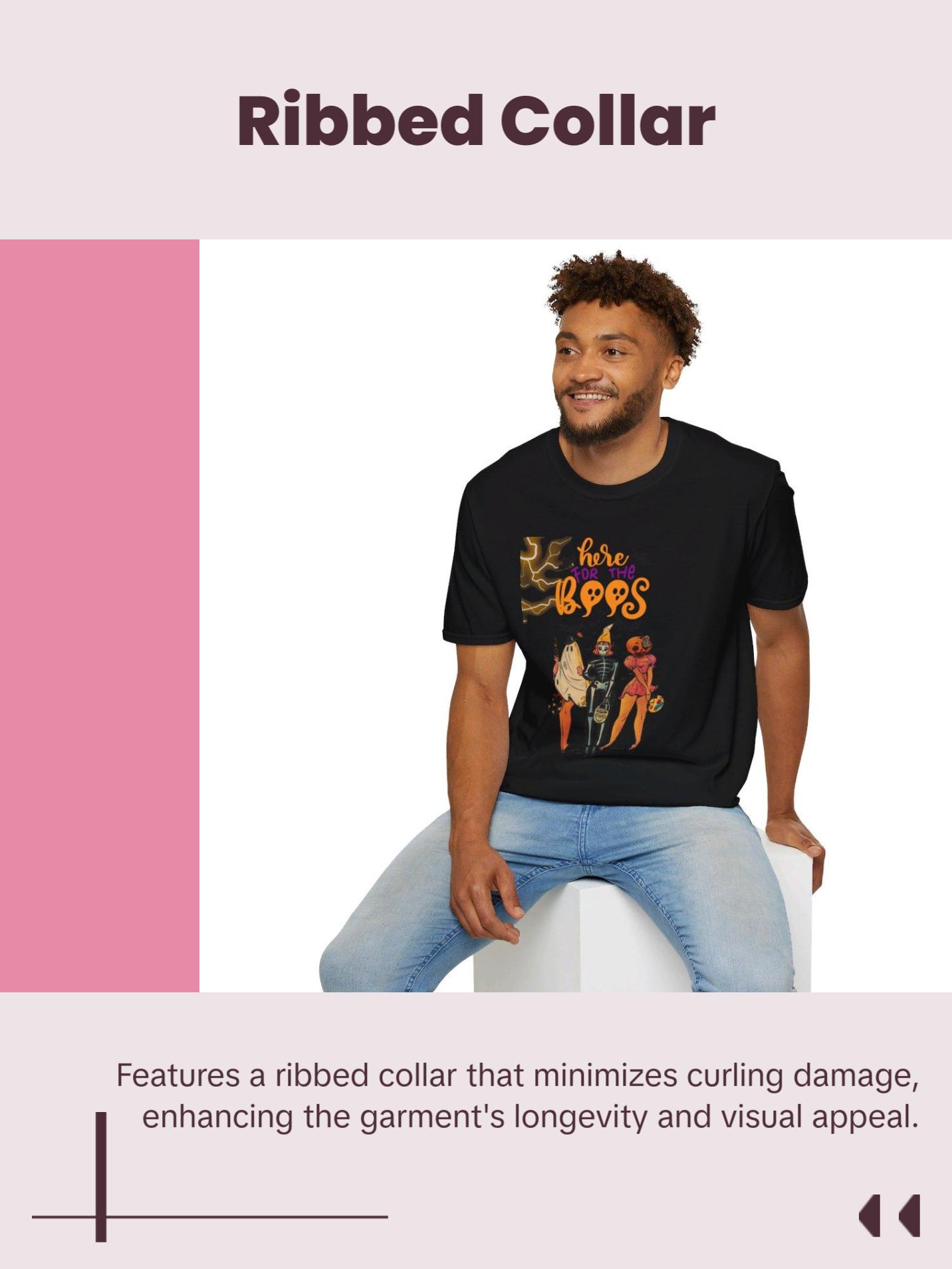 Here For The Boos Halloween Unisex Tshirt Ribbed Reinforced Collar Streetwear Cotton Tee Classic Tagless Comfort