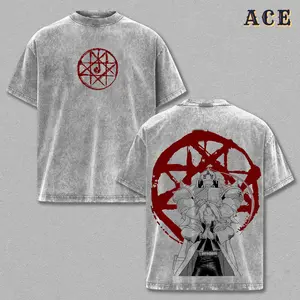 Fullmetal Alchemist Edward Elric T Shirt Washed Vintage Oversized Unisex Graphic Tee Heavy Cotton Crewneck Streetwear Retro Anime Manga Apparel Cotton Casual Gift Menswear Top Shirt Men