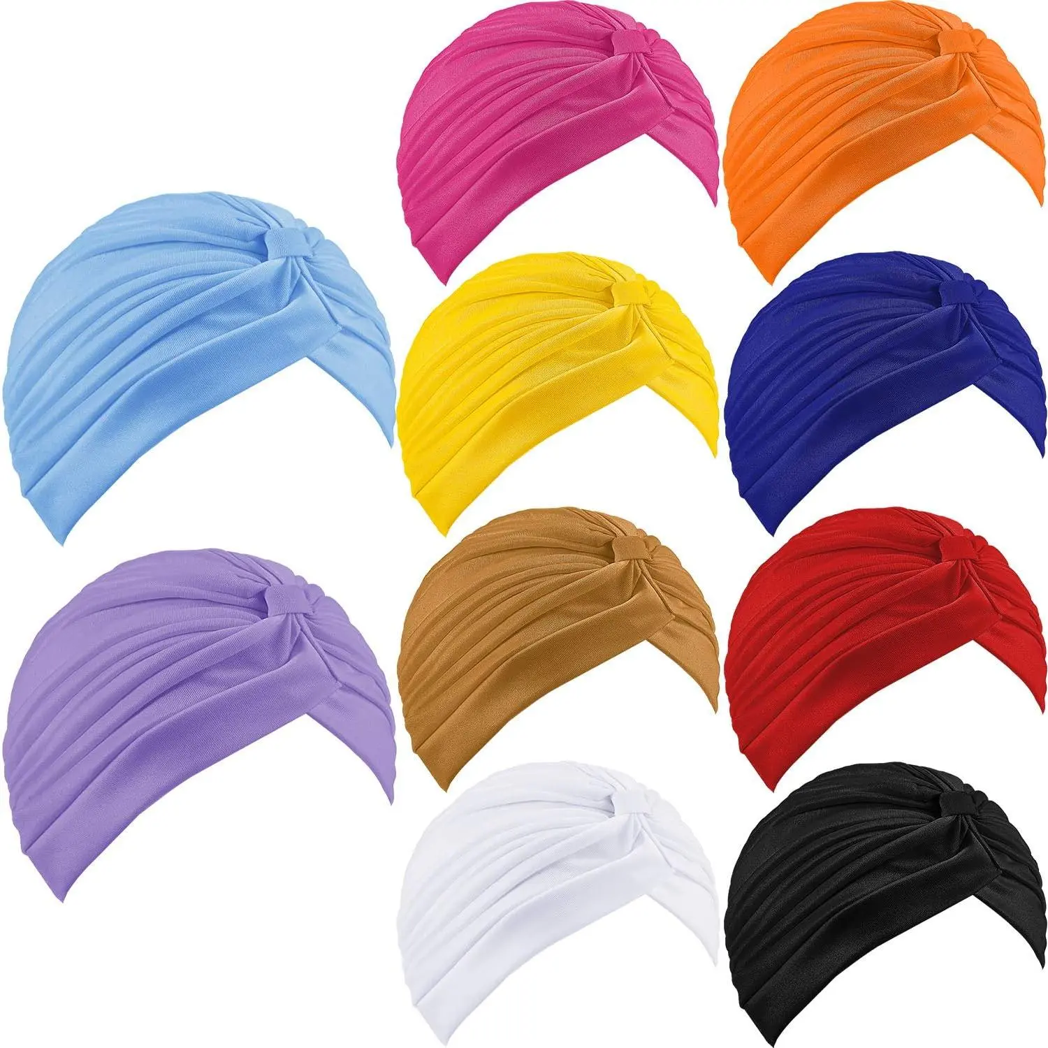 10Pcs/Set Stretchy Turban Cap Chemo Head Wraps Cancer Headwear Beanies Twisted India's Hat for Women,Ladies,Ideal for Home,Outdoor,Halloween Christmas Party Gifts,Fathersdaygift