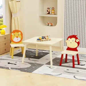 Stop Messy Rooms!  Montessori Wooden Kids Table & Chair Set - Viral Animal Theme Play Space (3-Piece)