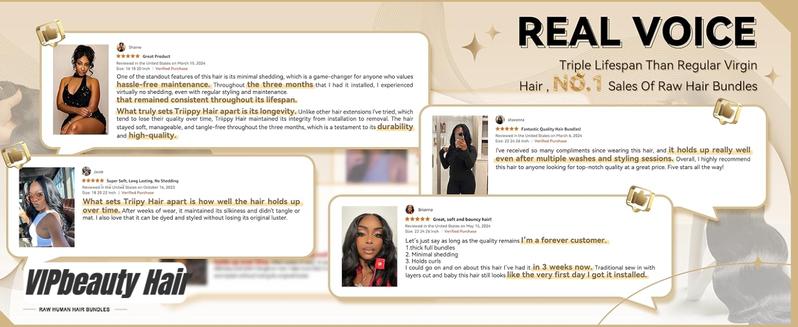 VIPbeauty Raw Bundles Human Hair Straight, No Tangle Shedding, Keep Texture Silky Soft After Multiple Washes, 16A Raw Indian Hair Bundles , Triple Lifespan 3X