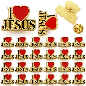 24pcs/30pcs Easter Mini Jesus Pin I Love Jesus Brooch Christian Gift for Men and Wome Bible Verse Badge for Church Sunday School Baptism Gifts Easter Eggs Hunt Basket Stuffers Fillers
