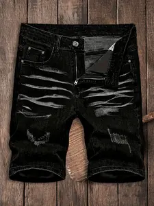Men’s Summer New Loose Ripped Straight-Leg Knee-Length Denim Shorts