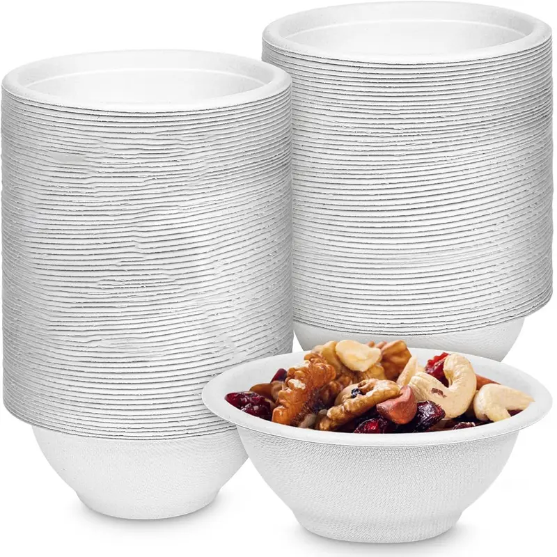50-piece set of disposable paper bowls, food-grade party tableware, dinner bowls, biodegradable barbecue bowls for household and commercial use, thickened sugarcane bagasse bowls, compostable durable products, convenient