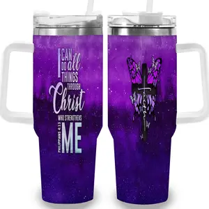 1pc 40oz Purple Butterfly Faith Tumbler with Lid, Insulated Travel Mug, Gift for Women Men, Ideal for Halloween, Independence Day, Memorial Birthday Gift, Coffee Cup, weird stuff