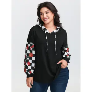 【Hooded & Cozy】Bloomchic Checkered Stretchy Color Contrast Hoodie
