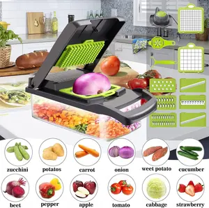 Vegetable Chopper 15 in 1 Multifunctional & Pro Onion Slicer with 8 Blades for Easy Cutting, Dicing, and Grating, BPA-Free ABS & Stainless Steel Blades, Ideal for Kitchen Manual vegetable slicer