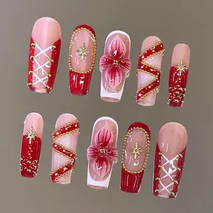 NailVesta VELVET RIBBON – 100% Handcrafted 3D Press-On Nails | Reusable, Long-Lasting, Salon-Quality