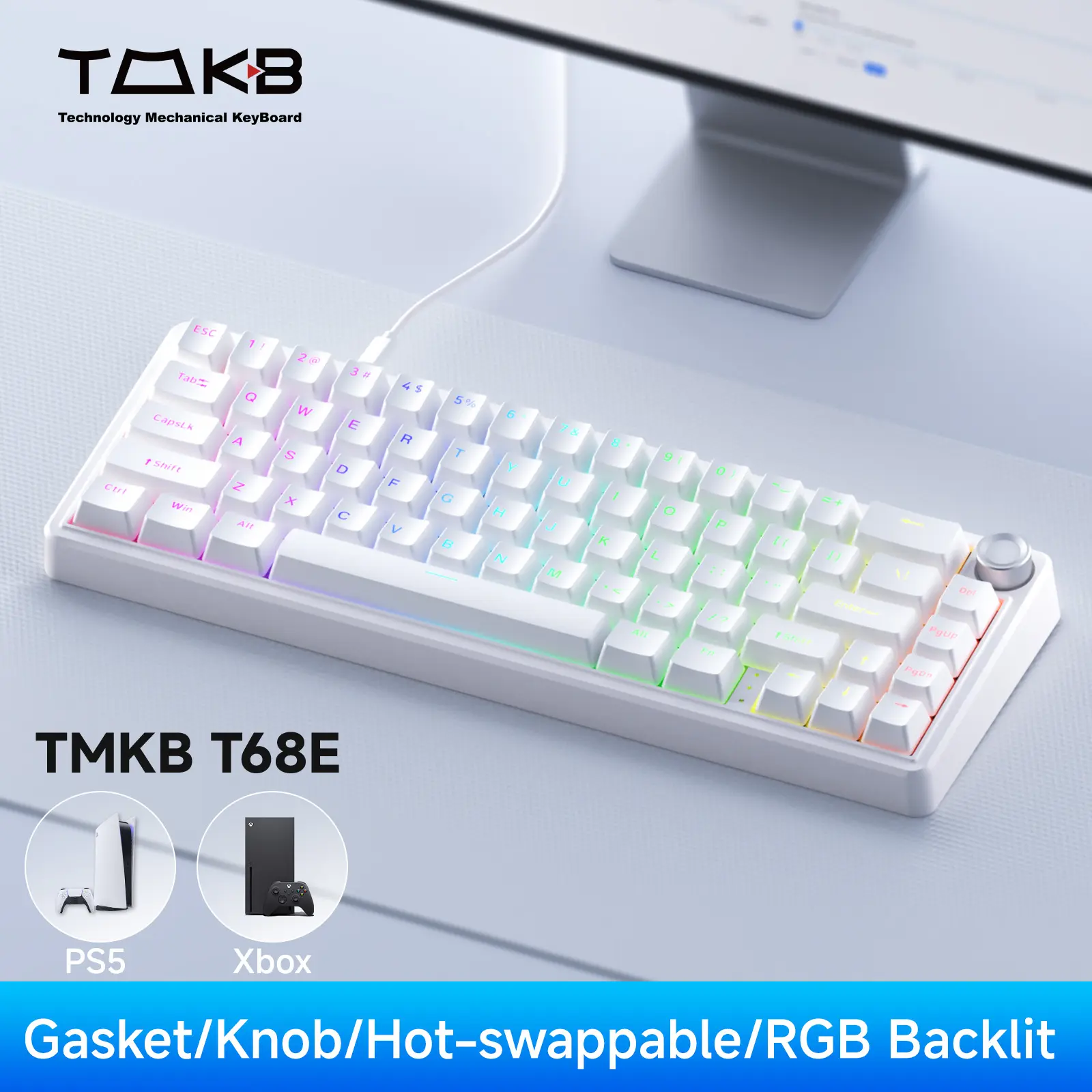 [Restock] KEMOVE DK68E/T68E/DK81E/T81E  Mechanical Gaming Keyboard Hot-Swappable Gasket-Mount Creamy Sound Programmable Volume Knob RGB Backlit ABS Keycaps 5-Layer Foam Pre-Lubed Switches USB-C Wired,back to school,back to school haul