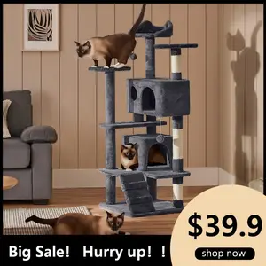 【All  Size】Yaheetech 54″ Cat Tree Tower Condo Furniture Scratch Post for Kittens Pet House Play Cat Tower w/ 2 Condos & 2 Dangling Balls & 3 Scratching Posts Multilevel Indoor Cat Tree Tower for Kittens & Small/Medium Cats