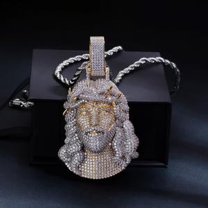 Iced Out Jesus Piece Pendant Necklace, Unisex 2-Tone Full CZ Diamond Hip Hop Jewelry, Silver Gold Face Religious Charm with Rope Chain, Luxury Streetwear Drip Gift, Daily Wear Fashion Necklace
