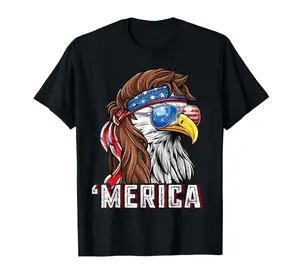 Merica USA American Flag Patriotic 4th of July Bald Eagle T-Shirt