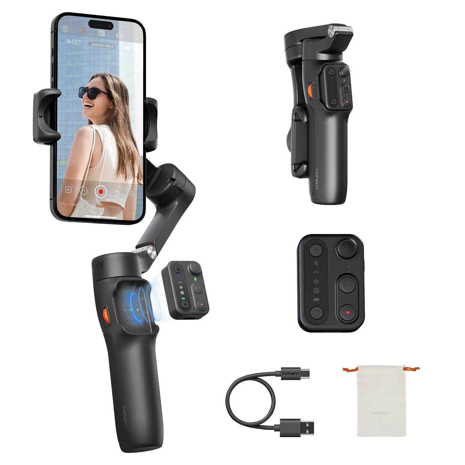 hohem iSteady X3 SE Gimbal Stabilizer for iPhone & Android, AI Facial Tracking,Smartphone Gimbal with Detachable Remote Control, Portable Foldable 3-Axis Phone Gimbal for Android & iPhone,Built-in Extendable Rod,Vlog Stabilizer,Selfie accessories