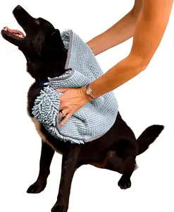 Soggy Doggy Super Shammy Dog Towel - Microfiber Chenille Towel for Drying Dogs and Cleaning Paws - Fast Drying with Hand Pockets for Ease (Gray, 31” X 14”) Soggy Doggy Doormat