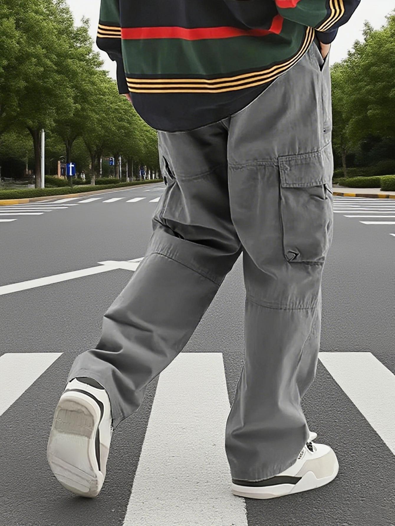 Men's Flap Pocket Cargo Loose fit Pants, Street Fashion Trousers for Daily Wear Men's Bottoms for All Seasons, Casual StreetStyle Clothing, Menswear, Clothe, Casual Streetwear Trousers, Casual Comfy Trousers